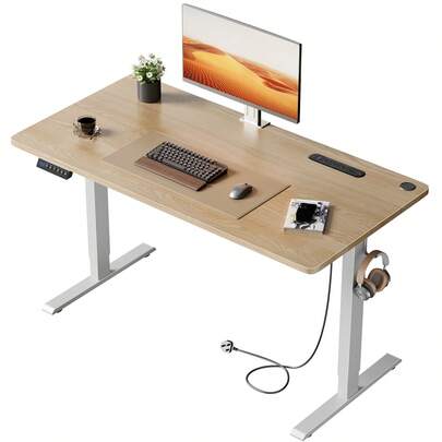 DLONGONE Electric Standing Desk,100cm Height Adjustable Desks With 3 Power Outlets & 2 USB Ports And 3 Memory Smart Panels Home Office Desk With Headphone Hook And Splice Board
