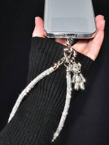 1 Set Luxury Niche Design Phone Anti-Lost Handheld Wrist Strap, Fully Studded Crystal Short Chain, Exquisite Personalized Rhinestone Bear Pendant, Fashionable High-End Bag/Phone Case Chain, Key Chain Decoration For Women Compatible With Android And Most Smartphone,Gifts For Mother, Family, Friends, Birthday, Holiday Phone Chain - Multicolor - View 4