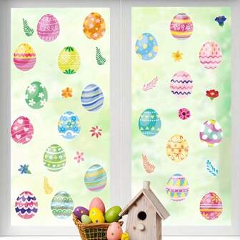 1 Set Of 4 Easter Themed Window Clings, Includes Egg & Flower Patterns, Removable Glass Stickers, Suitable For Bedroom, Living Room, Entryway Decor