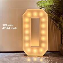 4 pi/120 cm Ensemble de chiffres en bois blanc 0-9 avec des lumières jaune chaud, grande décoration illuminée pour les fêtes, anniversaires, remises de diplômes, intérieur/extérieur - Blanc - Voir 2