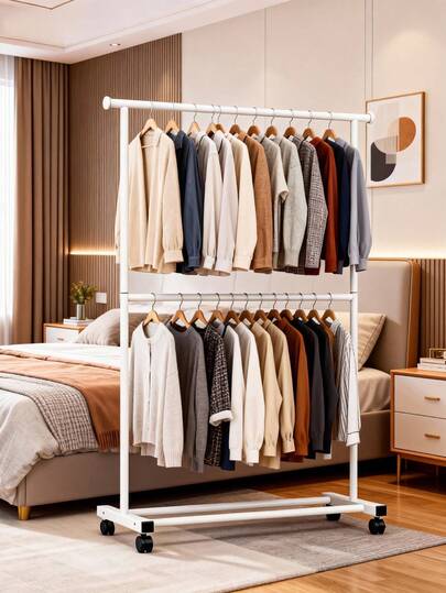 Vrijstaand wasrek, inklapbaar wasrek met één stang, kledinghanger voor binnen in de slaapkamer, eenvoudig verplaatsbaar wasrek