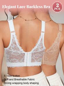 MIMILEMON 2件装女士钢圈聚拢文胸，蕾丝蝴蝶结装饰 - 可调节宽肩带，侧边支撑，塑形提拉，丰胸，性感舒适，适合日常及特殊场合 - 彩色 - 查看 5