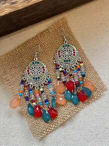 一对波西米亚流苏人造水晶耳环，复古高端夸张吸睛耳环，适合度假、海滩派对、宴会等场合佩戴。送给女性的最佳礼物，节日佳品。 - 波希米亞 - 查看 14