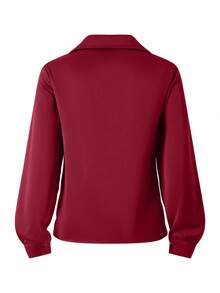 Elegant White Satin Drape Collar T-Shirt - 100% Polyester, Machine Washable, Suitable For Casual And Professional Wear, Comfortable All Season - Red - View 5