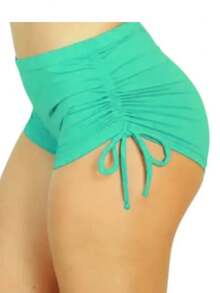 SW Women's Bikini Shorts Sunkini Shorts With Adjustable Side Ties For Beach, Pool, Knot, And Drawstring. - VERDE AGUA - Ver 2