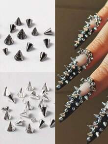 6 شبكات من الزخارف المعدنية الثلاثية الأبعاد بطراز Y2K، زخارف معدنية صغيرة بطراز بانك مستوحاة، إكسسوارات مسامير معدنية صغيرة فضية بتصميم صخري مميز، لوازم الأظافر DIY، أحجار كريمة للأظافر، لوازم مسامير الأظافر - متعدد الألوان - مشاهدة 2