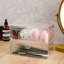 1pc Transparent Dust-Proof Makeup Storage Box, Large Capacity Makeup Sponge Holder, Makeup Organizer For Blush, Eyebrow Pencil,Makeup Bag,Travel Essential - Clear - View 3