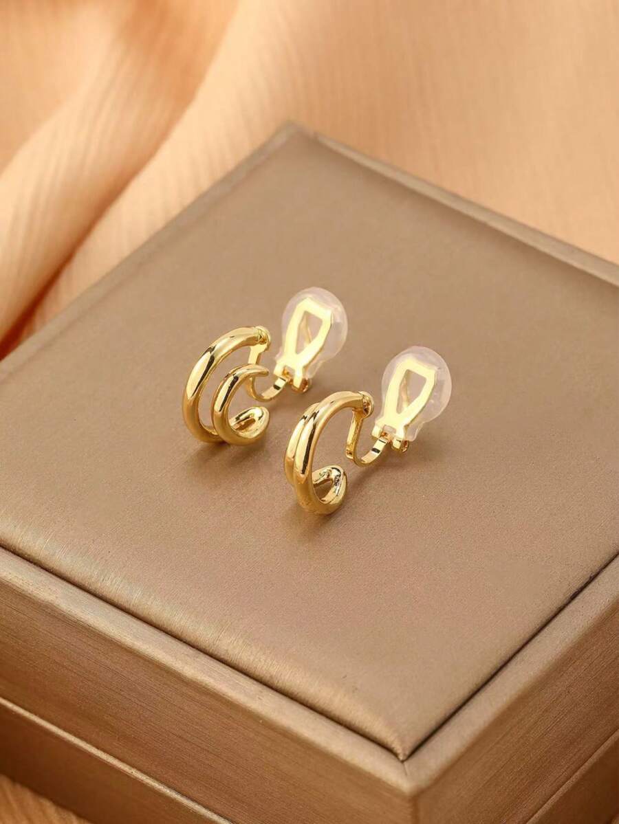 1 para modnych nowych, dwuwarstwowych, półokrągłych miedzianych kolczyków na klipsy dla kobiet, eleganckie, wysokiej jakości kolczyki wyszczuplające, odpowiednie do noszenia na co dzień, prezent świąteczny