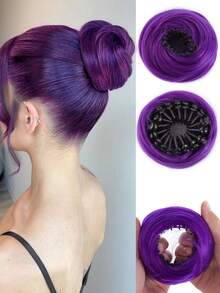 3英寸弹力发夹合成发髻假发，高温丝材质，适合所有发质，佩戴牢固，优雅百搭，适合日常佩戴和各种场合。