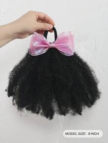 1pc/ Pack Shiny Bow Clip And Go Afro Kinky Marley Ponytail With Elastic Band Girls Kids Ponytail - Black - View 3