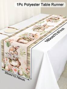 1pc Cute Rabbit Easter Table Runner, Decorated With Rabbit, Eggs And Floral Patterns, 35*180cm Polyester Farmhouse Style Easter Table Runner, 2026 Easter Home Decor, Kitchen Dining Table Decoration, Spring Holiday Decor - Multicolor - View 9
