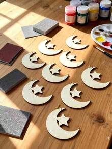 20-Pack Wooden Crescent Star-Shaped Hanging Ornaments, Eid Decorations, Gurbanaine Decorations, Wooden Gift Wrapping Tags, DIY Crafts, Handicrafts, Weddings, Birthday Parties, Ramadan Decorations, Eid Gifts, Holiday Gifts, Painting Supplies, Star And Moon Wood Chips, Holiday Gift Tags, Home Decor, Wooden Party Table Center Decorations