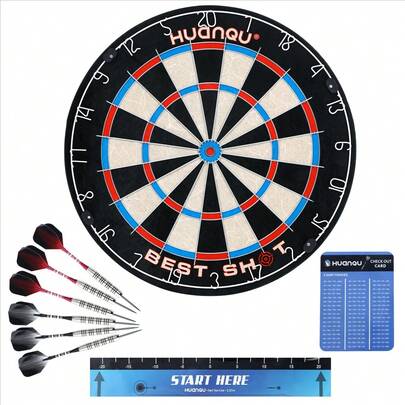 HUANQU 18-tums professionellt linne-/borstpilset - 1 slitstark darttavla inklusive 6 färgglada högkvalitativa dartpilar med triangulär design och roterande nummerring - perfekt för inomhus-/utomhusfamiljeinteraktion och roliga fester, professionella tävlingar, traditionell darttavla, metalldart, bäst för hemmamatcher, högtidskul, jul, Thanksgiving, alla hjärtans dag, rumsdekor