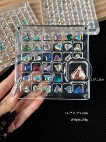 36/64/100 Slots Nail Art Rhinestone Zirconia Jewelry Storage Box, Acrylic Crystal Diamond Display Tray, Magnetic Adsorption Organizer Case, Empty Box - Clear - View 8