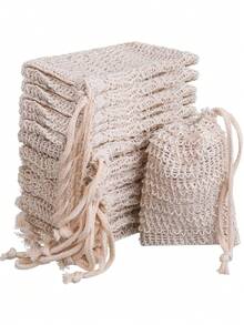 1/5/10pcs Reusable Exfoliating Soap Bags, Jute Drawstring Soap Bags, Soap Pouches, Knotted Bathing Soap Bags, Easy Lathering And Drying, Body Scrub, Back Scrub, Skin Smoother, Removes Dirt And Dead Skin, Body Cleansing Tool, Bathroom Accessories, Bathroom Decor, Summer - Multicolor - View 4