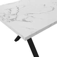 Rectangular Dining Table With Crossed Legs, Which Can Also Be Used As A Coffee Table. Modern And Minimalist Style. Dimensions: L 140 X W 80 X H 76 Cm. Marble, Black And White Finish. [Previous Reference: N634P243975W] - White Marble + MDF - View 5