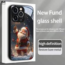 Funda de Teléfono de Vidrio con Escena de Nieve y Santa Claus para iPhone 17air/16E/15/14/13/12/11 Plus, Pro, Promax, X/XS/XR/XSMAX, para Samsung Galaxy A03/A03S/A05S/A06/A07/A11/A12/A13/A14/A15/A16/A17/A22/A22/A23/A26/A31/A32/A34/A35/A36/A52/A53/A73, S21/S22/S23/S24/S25 Plus, Ultra, Funda de Vidrio Reflectante, Buena Agarre, Protección de Borde Suave, Adecuada para Hombres y Mujeres - Negro - Ver 1