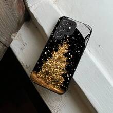 Funda de Teléfono de Vidrio de Árbol de Navidad para iPhone 17air/16E/15/14/13/12/11 Plus, Pro, Promax, X/XS/XR/XSMAX, para Samsung Galaxy A03/A03S/A05S/A06/A07/A11/A12/A13/A14/A15/A16/A17/A22/A22/A23/A26/A31/A32/A34/A35/A36/A52/A53/A73, S21/S22/S23/S24/S25 Plus, Ultra, Funda de Vidrio Reflectante, Buena Agarre, Protección de Borde Suave, Adecuada para Hombres y Mujeres - Negro - Ver 6