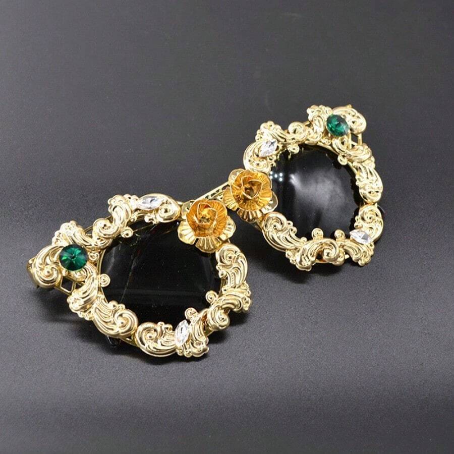 1 Pc   Fashionable Flower Shaped Glasses For Women With Large Frames And High-End Feel - Vàng - Xem 1