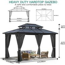 Studyset 10x13FT Double Roof Gazebo, Large Outdoor Gazebo With Aluminum Frame Dual-Track Curtains & Netting, UV-Resistant Water-Drainage Weatherproof Quick-Assembly Hardtop Gazebo For Backyard Patio Canopy - Khaki-10x13FT - View 3
