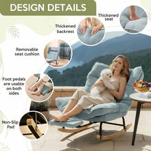 Rocking Chair Rocking Chair With Adjustable Footrest, Extra-Wide Upholstered Glider Rocker With Adjustable High Backrest And Removable Pad, Comfy Corduroy Upholstered Rocker Chair Recliner Leisure Accent Chair For Living Room Bedroom - Baby Blue - View 4