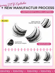 LASVIREY مجموعة رموش صناعية خصلات Fairy Lash 12 صف، طول مختلط 8-16 مم، 2 ستايل، لتمديد الرموش DIY، رموش فردية منفوشة وخفيفة بتجعيدة C وستايل Wispy، تأثير كثافة 3D مع ساق شفافة، للاستخدام اليومي والمناسبات، طقم رموش كامل - الأسود - مشاهدة 3