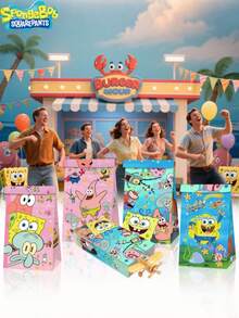 SpongeBob SquarePants 3/4/6/12 piezas Bolsas de regalo de papel con temática de Bob Esponja, personajes de dibujos animados de estrella de mar y cangrejo, ideal para decoración de fiestas, perfecto como obsequio de fiesta para amigos - Multicolor - Ver 2
