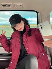 Women Winter Coats - Burgundy - View 5