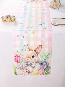 1 pieza Camino de mesa de Pascua colorido, decorado con tulipanes y mariposas de Pascua, estampado a cuadros, 35*180cm de poliéster en estilo granja, decoración del hogar de Pascua 2026, decoración de mesa de cocina y comedor, decoración festiva de primavera - Multicolor - Ver 5