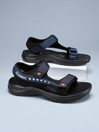 Herrsandaler för året runt, fritids- och strandtofflor, halkfri sula, andningsbar och bekväm mjuk, justerbar kardborreband