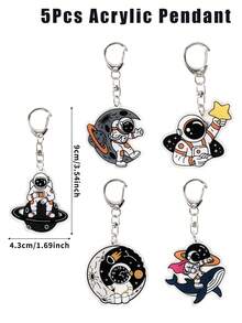 5 piezas Llavero de astronauta de dibujos animados, decoración de llavero con patrón de astronauta espacial, regalo de decoración para fiesta de cumpleaños, decoración para baby shower, colgante de bolso, recuerdos para fiesta de revelación de género, decoraciones para fiesta de 1er cumpleaños, recuerdos de fiesta - astronauta - Ver 10
