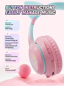 New RGB Glowing Cat Ear Wireless Headphones, Gradient Color Foldable Wireless Bluetooth Headset With Surround Sound, Cute & Fashionable Over-Ear Headphones With Micro SD Card Slot, Suitable For Gaming, Music, Live Streaming - 彩色 - 查看 11