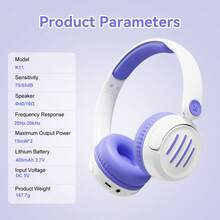 儿童无线耳机，74/85dB，可折叠，高清立体声，含3.5mm耳机线，男女皆宜，可用于学习和娱乐