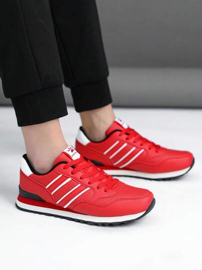 男士休闲系带低帮运动鞋，户外跑步鞋，正式户外系带休闲运动鞋，多功能简约PU男士运动鞋，四季皆宜的圆头低帮网球鞋