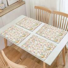 1/4/6 件装复活节彩蛋、可爱兔子印花涤纶亚麻餐垫、隔热垫、厨房装饰桌垫、西式餐桌垫、餐桌装饰品 - 彩色 - 查看 17