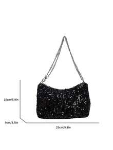 1pc Zipper Closure PVC Sequin Shiny Shoulder Bag, Fashion Chain Strap Clutch Bag, Suitable For Women's Party, Date, Evening Use - Black - View 5
