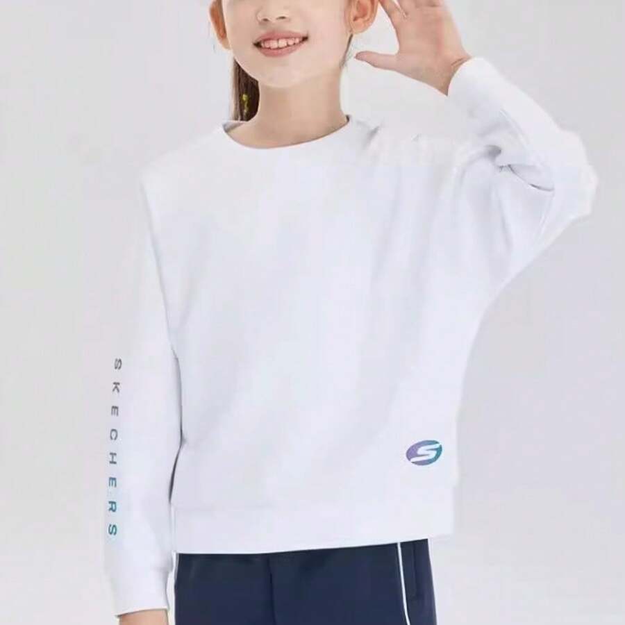 Skechers 新款女童圆领针织套头卫衣 - 白色 - 查看 1