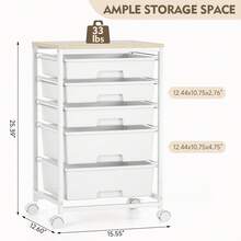 Utility Cart With 5 Drawers,Storage Drawer Cart With Wooden Tabletop And Lockable Wheels,Craft Storage Trolley Cart,5-Tier Rolling Utility Cart On Wheels,Bright White, Dark Brown, Dark Grey, Green, Macaron, Purple, Rainbow, Rose Pink - 白色 - 查看 6