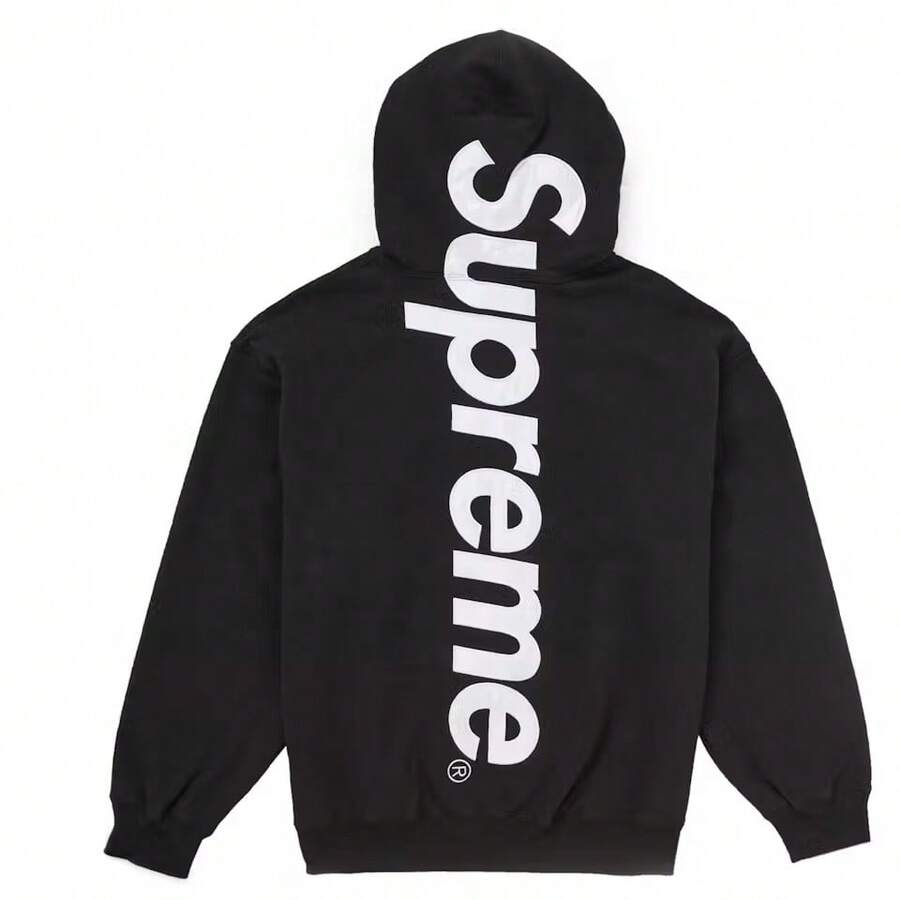 Supreme Satin Applique Hooded Sweatshirt FW24 | Authentic Designer Premium Heavyweight Crossgrain Fleece Hoodie | Essential Streetwear Collector's Luxury Layering Outerwear Pants Set Black - 黑色連帽衫 - 查看 1