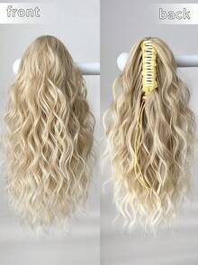 16 Inch Short Wavy Synthetic Ponytail Hair Extension, Heat Resistant Fiber, Claw Clip On, Gold Color, Suitable For Girls, Women, Party, Daily Use - Blonde Ombre - View 8