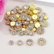 8mm, 10mm, 12mm, 14mm, 50 piezas/paquete, Cristales de Rhinestone redondos con forma de flor y base dorada DIY para coser o pegar, Lentejuelas brillantes, Decoraciones para ropa, bolsos, zapatos, manualidades, adornos DIY.