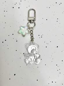 1pc Transparent Teddy Bear Keychain, 3D Cartoon Cute Couple Keyring, Student Backpack Pendant, Personalized Creative Accessory Suitable For Women Daily Use - Transparent - View 2