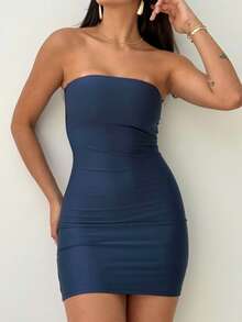 Strapless Short Sheath Dress - 藏蓝色 - 查看 6