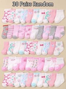 30/20/10/5/1 Pairs Baby Girls' Pink Series Casual Sheer Ankle Socks, Featuring Minimalist Striped, Daisy And Bow Designs, Suitable For Toddlers, All Seasons. Christmas/Thanksgiving Gift, Ankle Socks - Multicolor - View 21