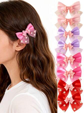 8pcs Fashionable & Cute Pearl Bow Hair Clips For Women, Ideal Gift For Girls, Suitable For Daily Use Hair Accessories