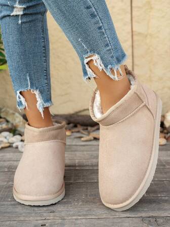 Botas de nieve de tobillo para mujer de unicolor, ligeras, cómodas y con suela gruesa, cálidas para otoño/invierno