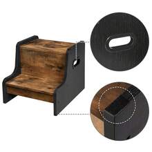 Step Stool For Kids, Two Step Toddler's Stool, Wooden Step Stool With Non-Slip Pads, Easy To Move, For Sink, Kitchen, Bathroom, Bedroom, Rustic Brown And Black - 棕色 - 查看 7
