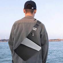 Bolsa de hombro impermeable, bolsa de pecho antirrobo, ligera y resistente con correa ajustable, 20x 2x 32 - black con gris + Derecho - Ver 4