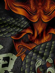 男士印花落肩休闲百搭度假短袖T恤 - 橘色 - 查看 5