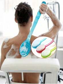 1pc Extra Long Handle Bath Brush For Back Scrubbing (14.37 Inch) Shower Exfoliating Brush With Soft Bristles & Non-Slip Grip Body Scrubber For Hard-To-Reach Areas, Feet & Shoulders Spa, Elderly Care & Bathing Aid Home Bathroom Essential (Light Blue, Summer Refresh) - Multicolor - View 1